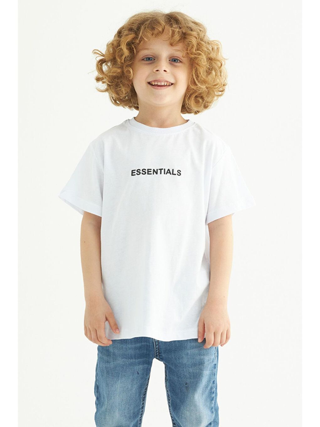 Bisiklet Yaka Baskılı Beyaz Renk Erkek Çocuk Tshirt-1