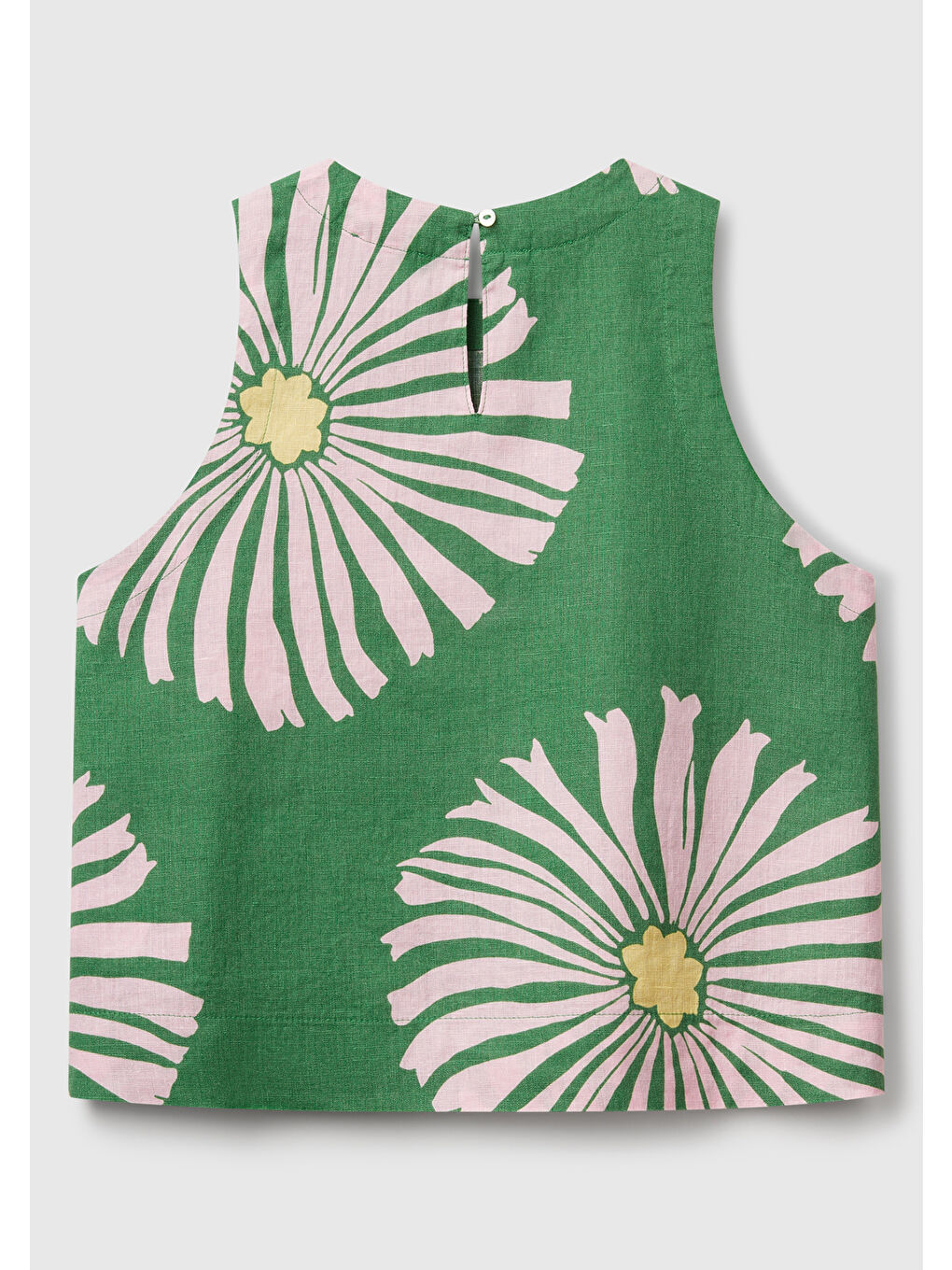 Kadın Yeşil %100 Keten Desenli Kolsuz Bluz-3