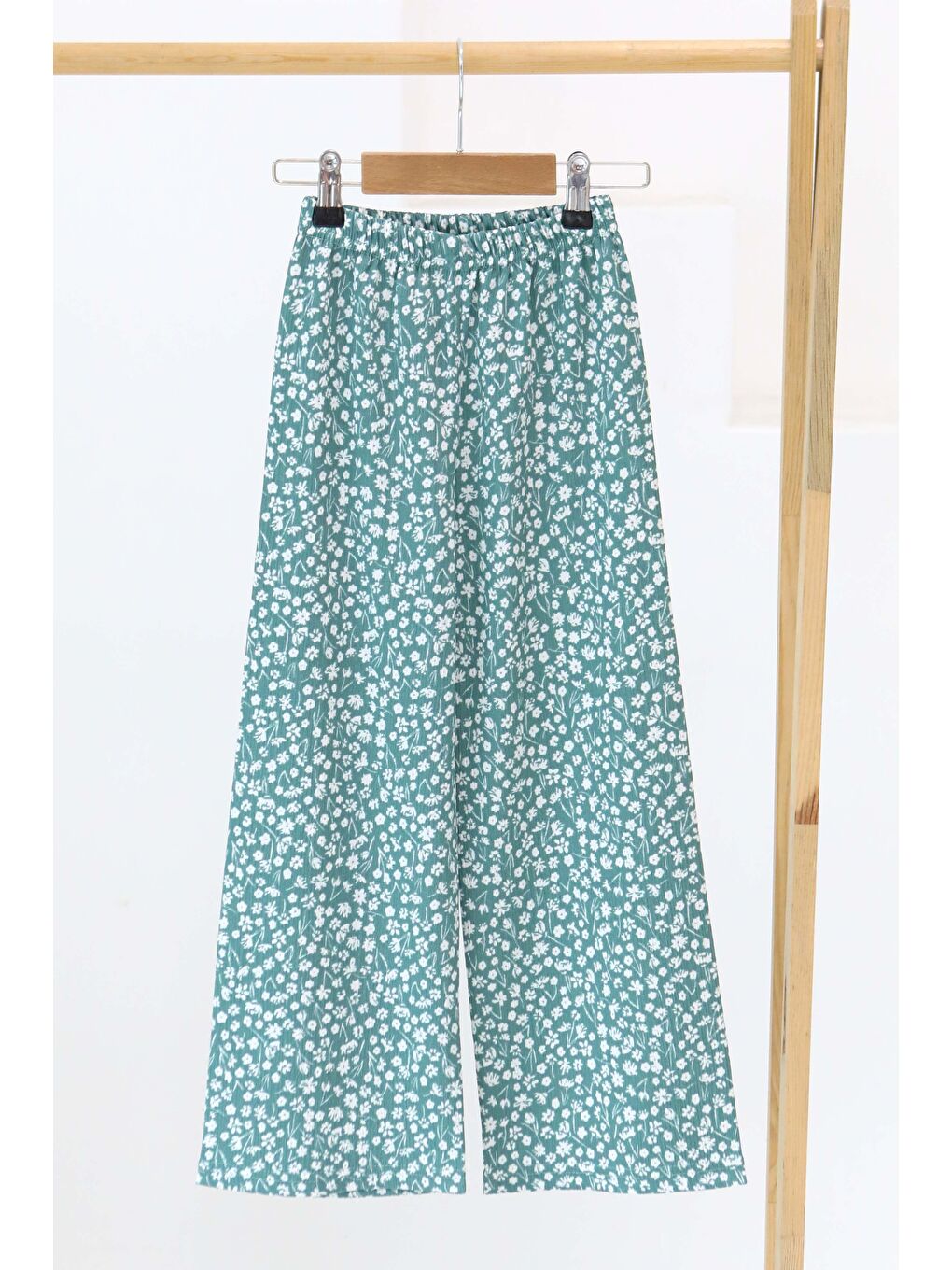 Yeşil Kız Çocuk Mint Çiçek Desenli Pantolon - 27307
