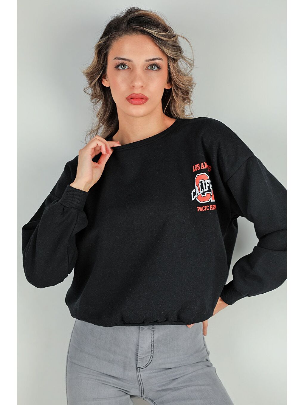 GÜLSELİ Siyah Kadın Baskılı Şardonlu Sweatshirt