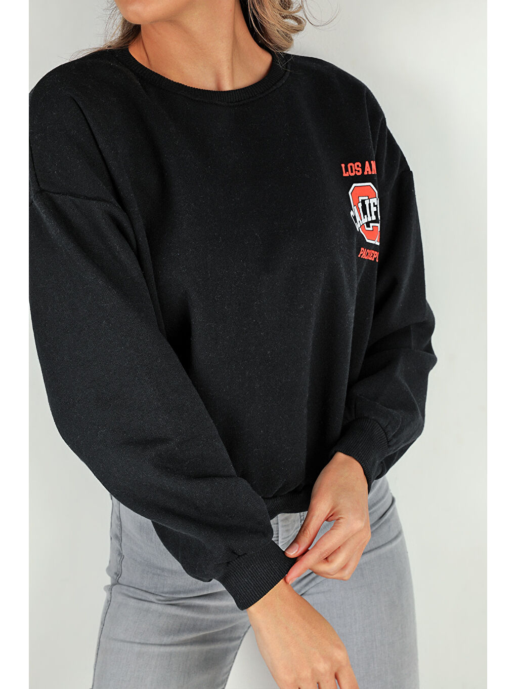 GÜLSELİ Siyah Kadın Baskılı Şardonlu Sweatshirt - 1