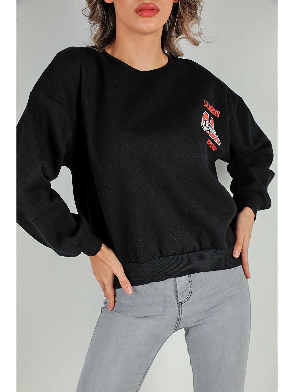 GÜLSELİ Siyah Kadın Baskılı Şardonlu Sweatshirt - 2