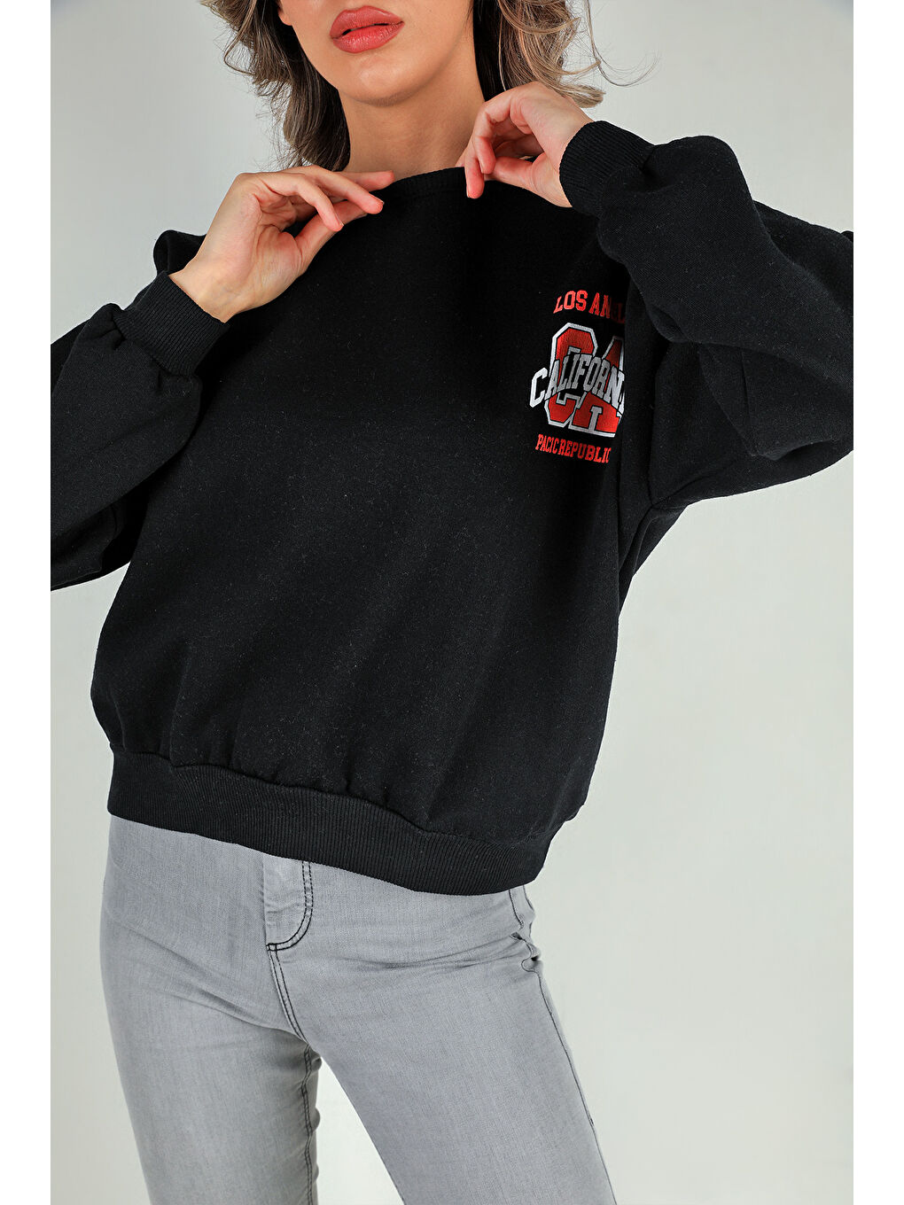 GÜLSELİ Siyah Kadın Baskılı Şardonlu Sweatshirt - 3