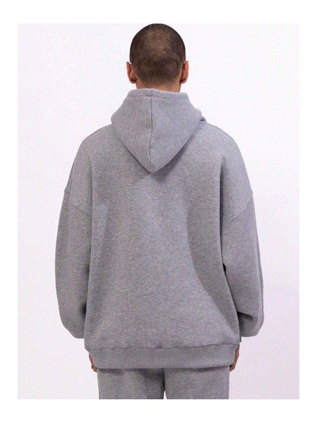 Trendseninle Gri Erkek Gri Believer. Baskılı Oversize Kapüşonlu Sweatshirt - 1