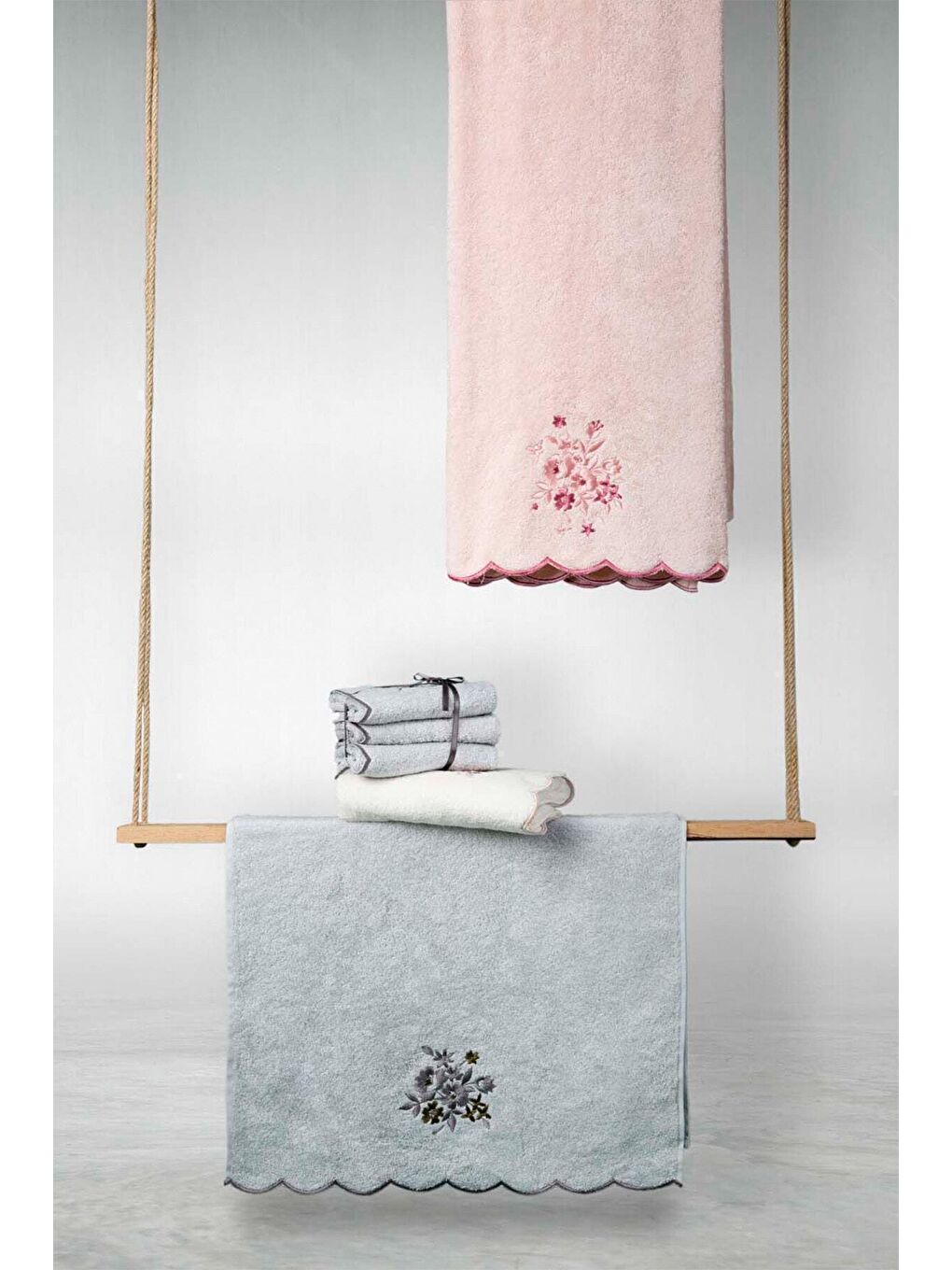 Martil %100 Pamuk 3'lü El Havlusu Seti Açık Gri 30x50-4