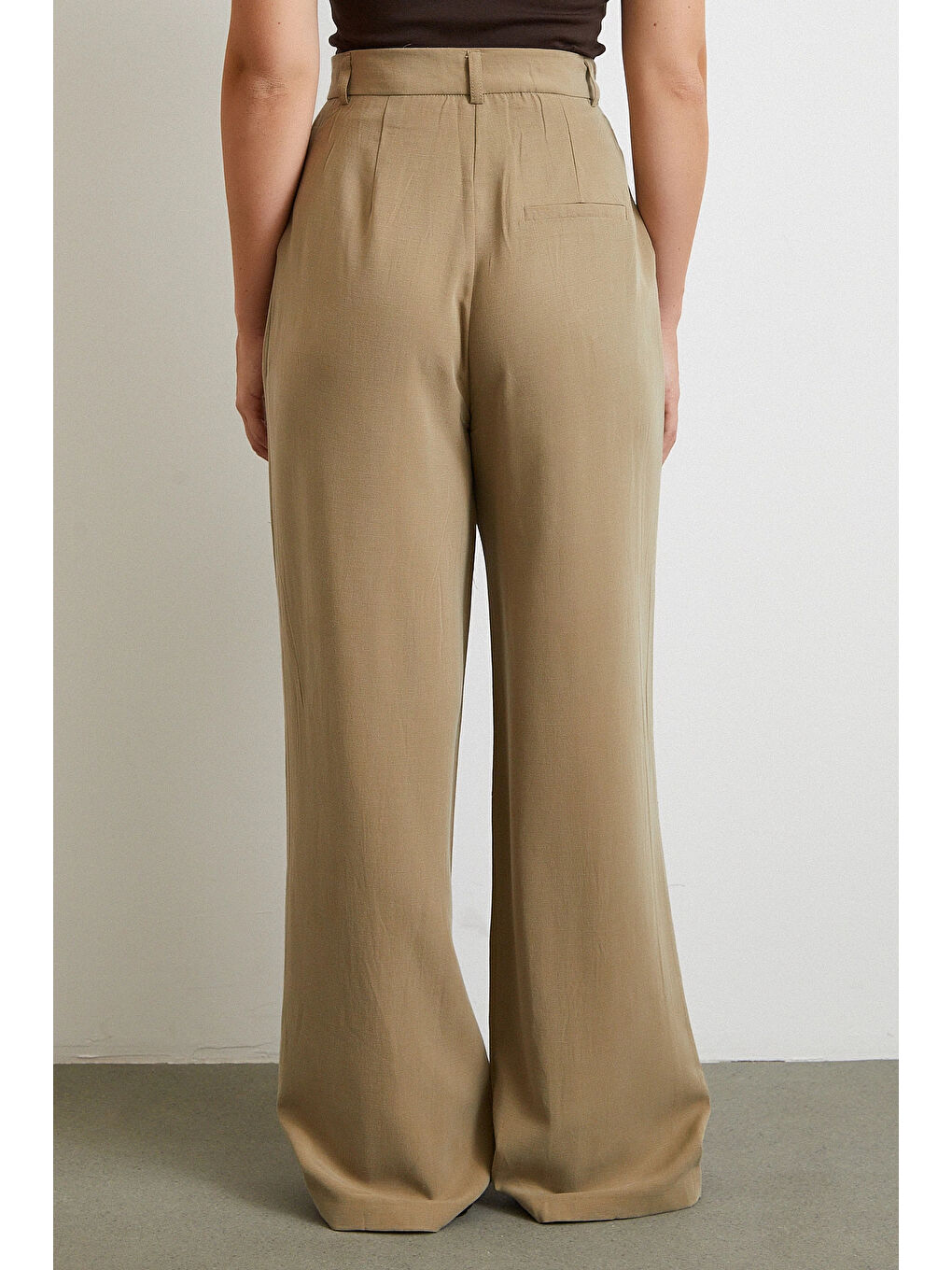 Keten Palazzo Pantolon Haki-5