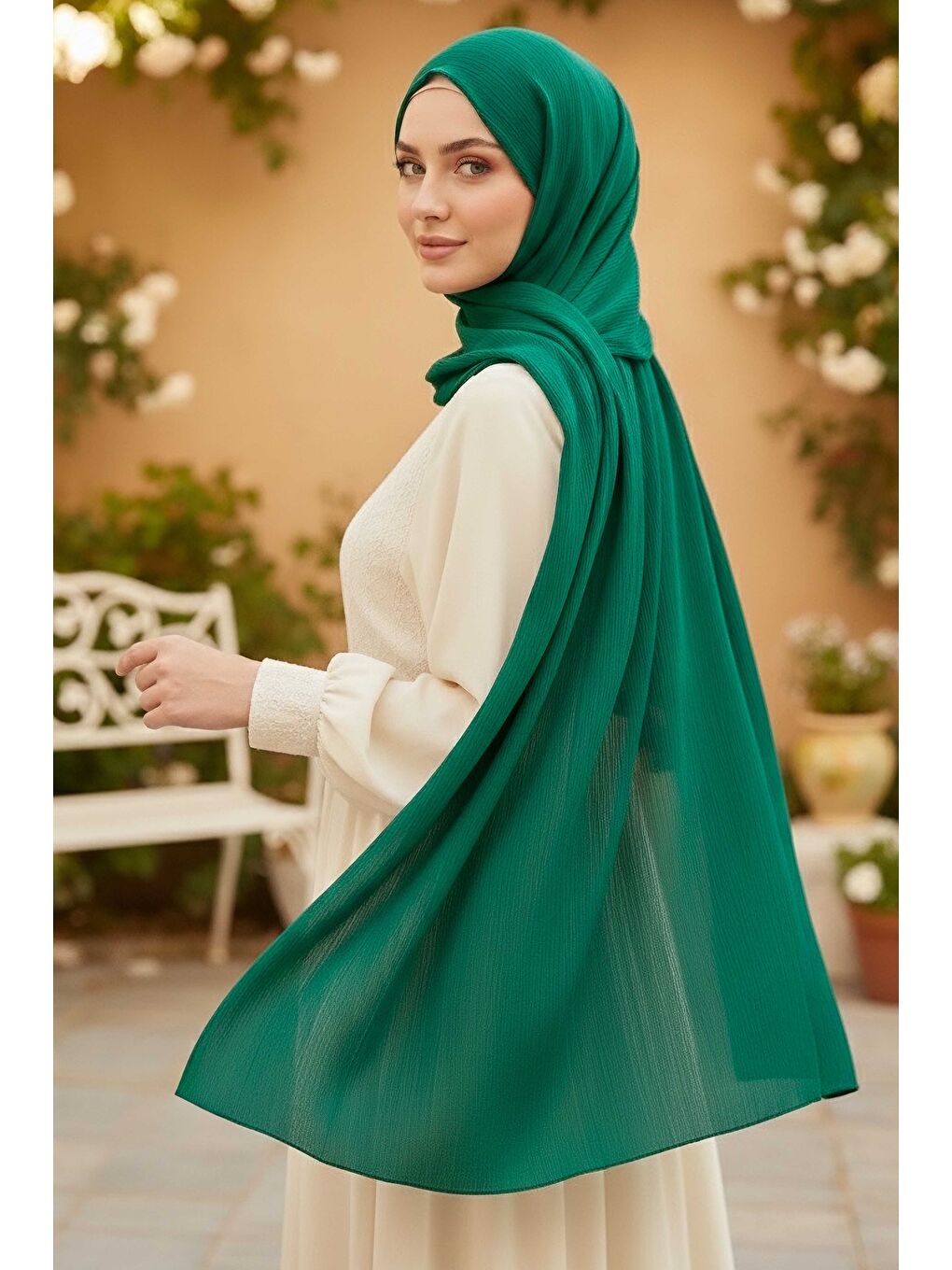 Yeşil Medine İpeği Şal Zümrüt - 28042-ZUMRUT