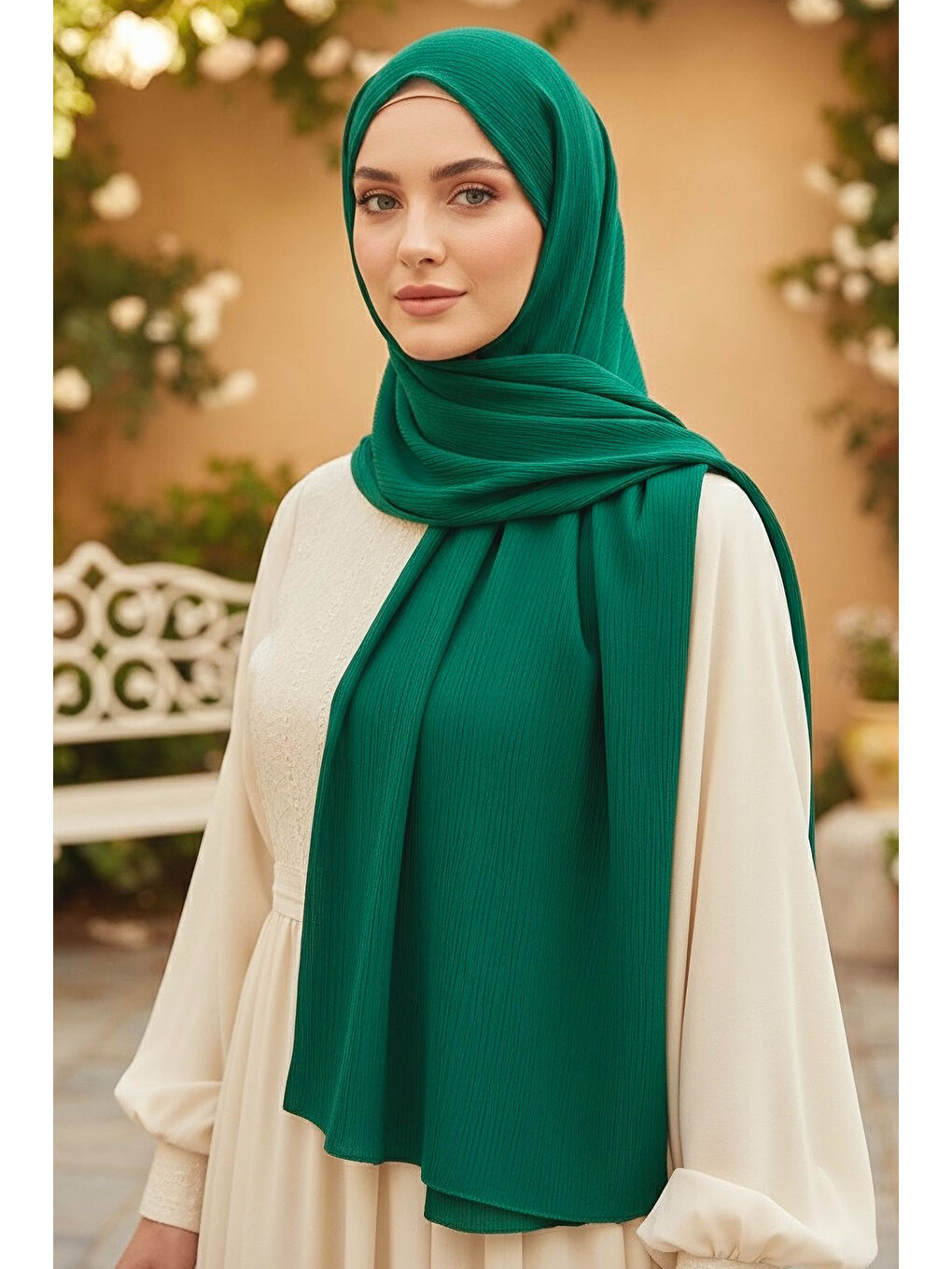 Yeşil Medine İpeği Şal Zümrüt - 28042-ZUMRUT-1
