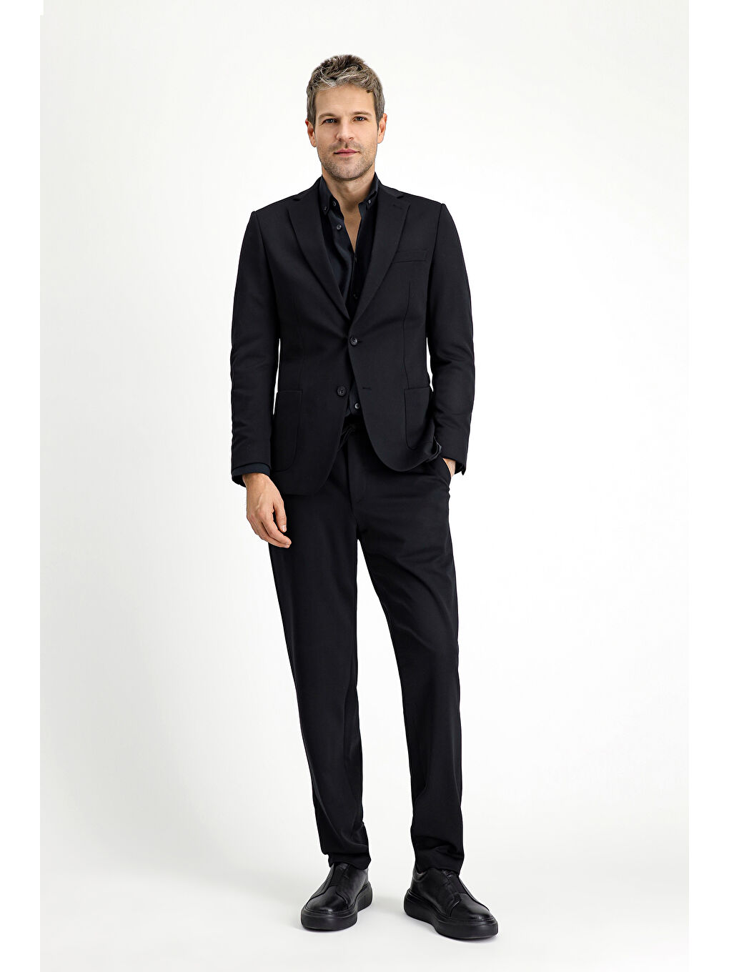 Siyah Regular Fit Klasik Elastanlı Örme Ceket