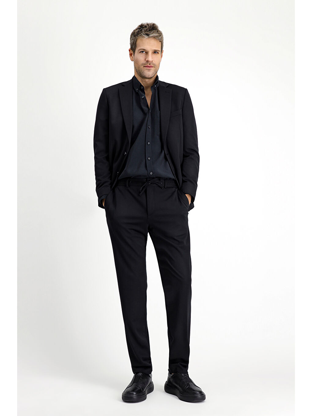 Siyah Regular Fit Klasik Elastanlı Örme Ceket-2