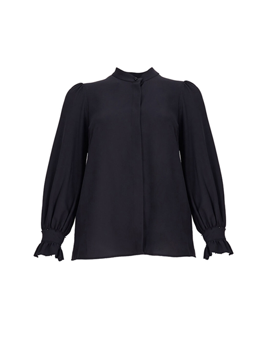 Siyah Hakim Yaka Kolları Fırfırlı Bluz