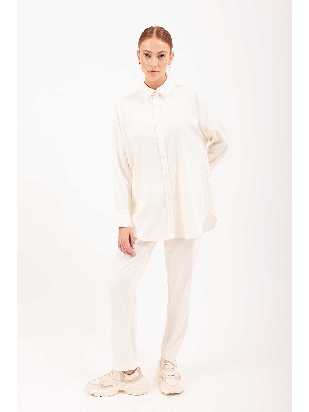 Ekru Beli Lastikli Pantolon