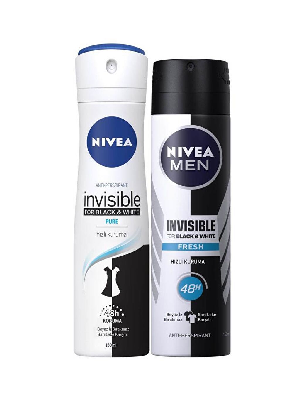 NIVEA Black&White Clear Kadın Deodorant Sprey 150 ml+B&W Fresh Erkek Deodorant Sprey 150 ml