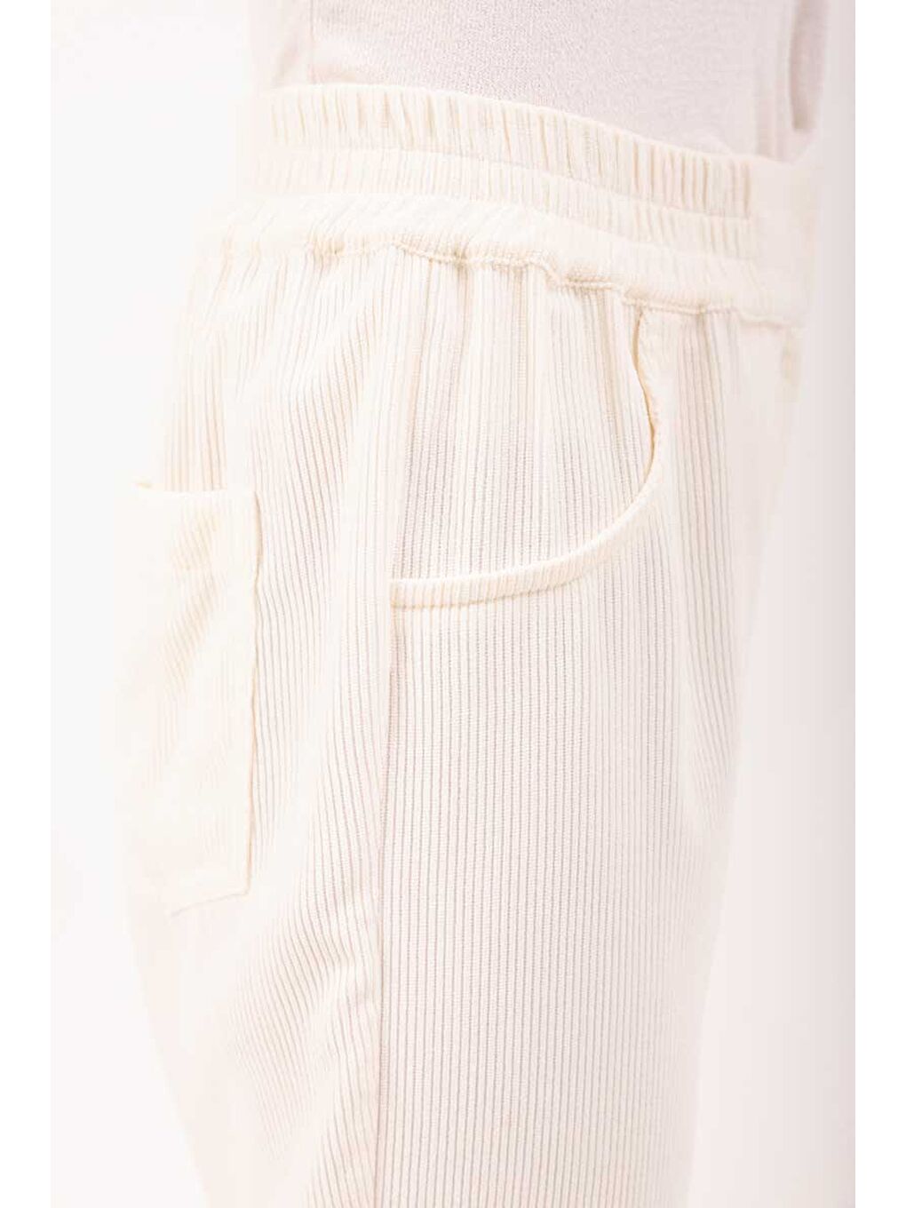 Ekru Beli Lastikli Pantolon-1