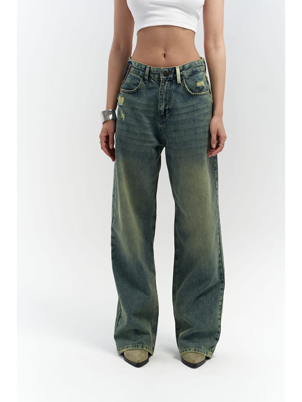 Blair Yıkamalı Yeşil Jean Pantolon-2