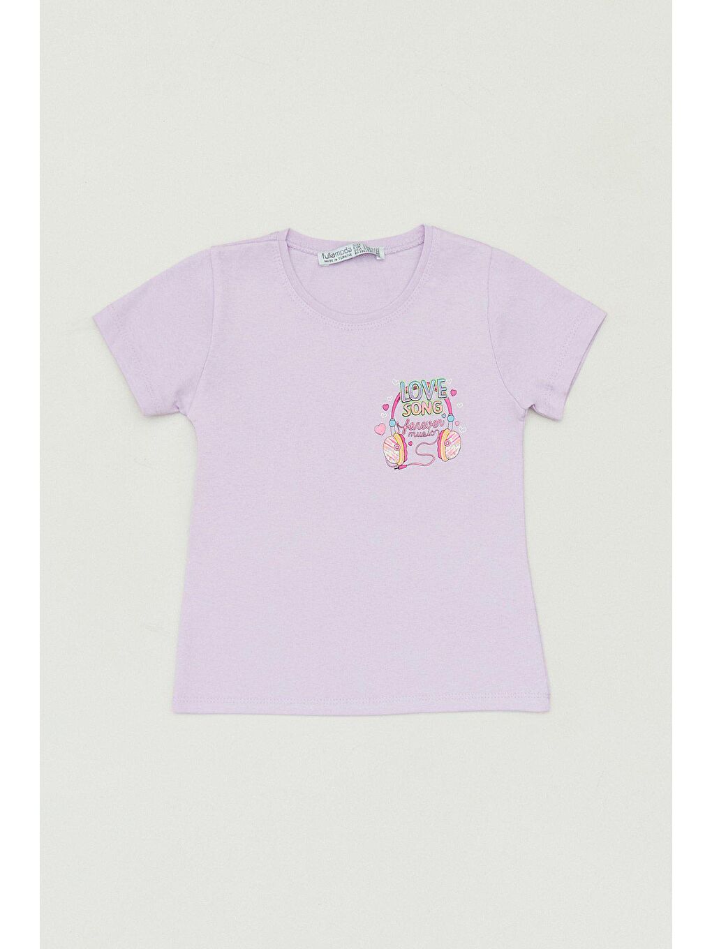 Lila Önü Ve Arkası Baskılı Kız Çocuk Tişört