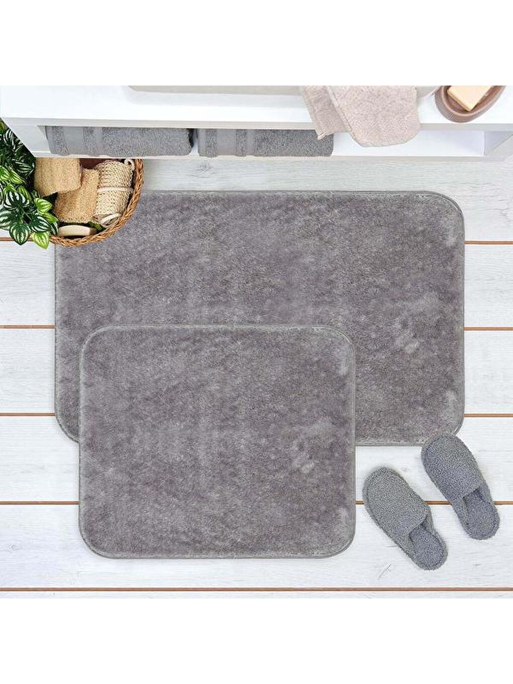 Post 2'li Klozet Takımı - Açık Gri - 60x90 cm + 50x60 cm