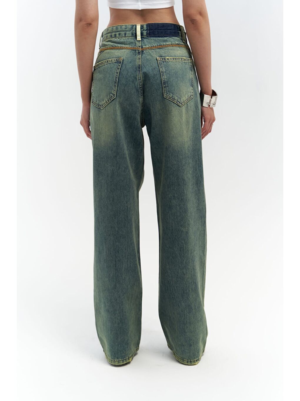 Blair Yıkamalı Yeşil Jean Pantolon-4