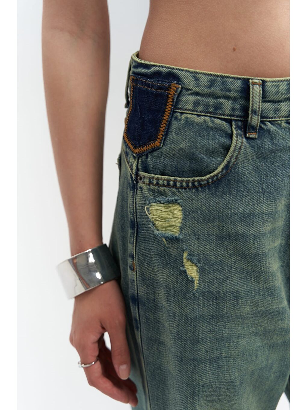 Blair Yıkamalı Yeşil Jean Pantolon-5