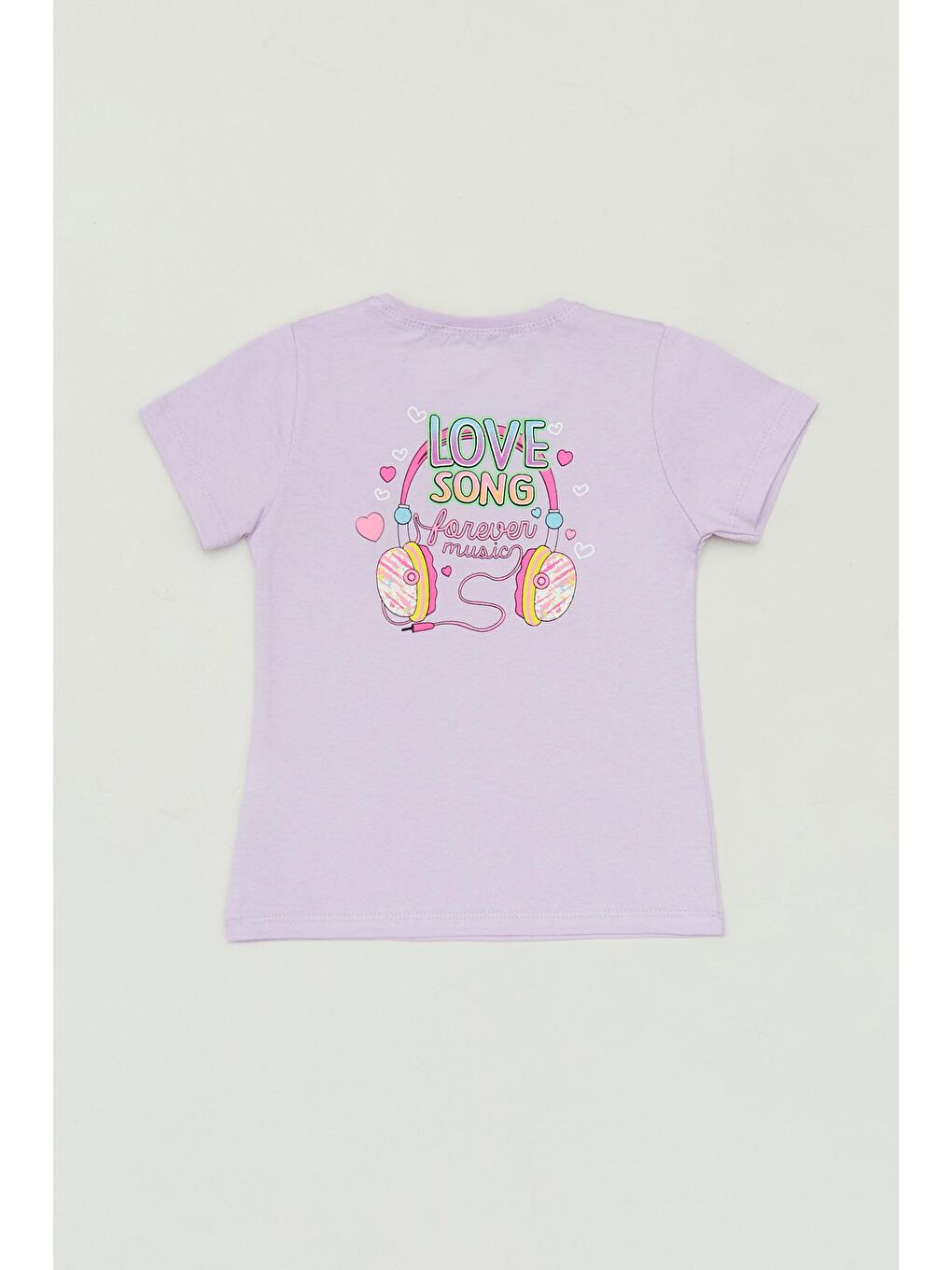 Lila Önü Ve Arkası Baskılı Kız Çocuk Tişört-1