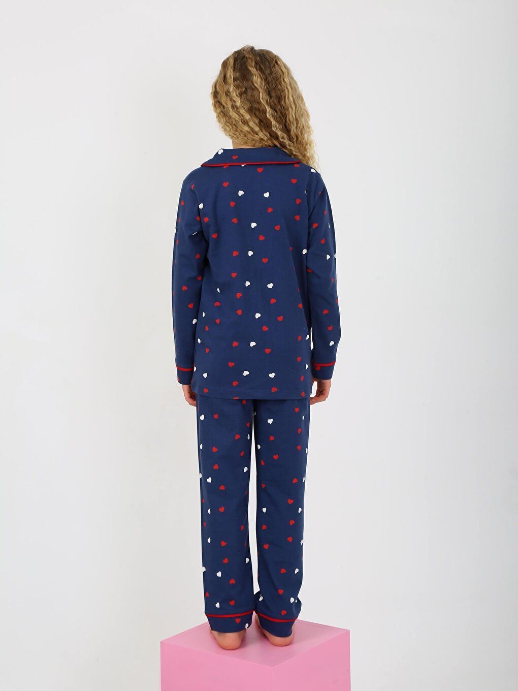 Vitmo Lacivert Kız Çocuk Uzun Kollu %100 Pamuklu Düğmeli Pijama Takımı Lovely - 3