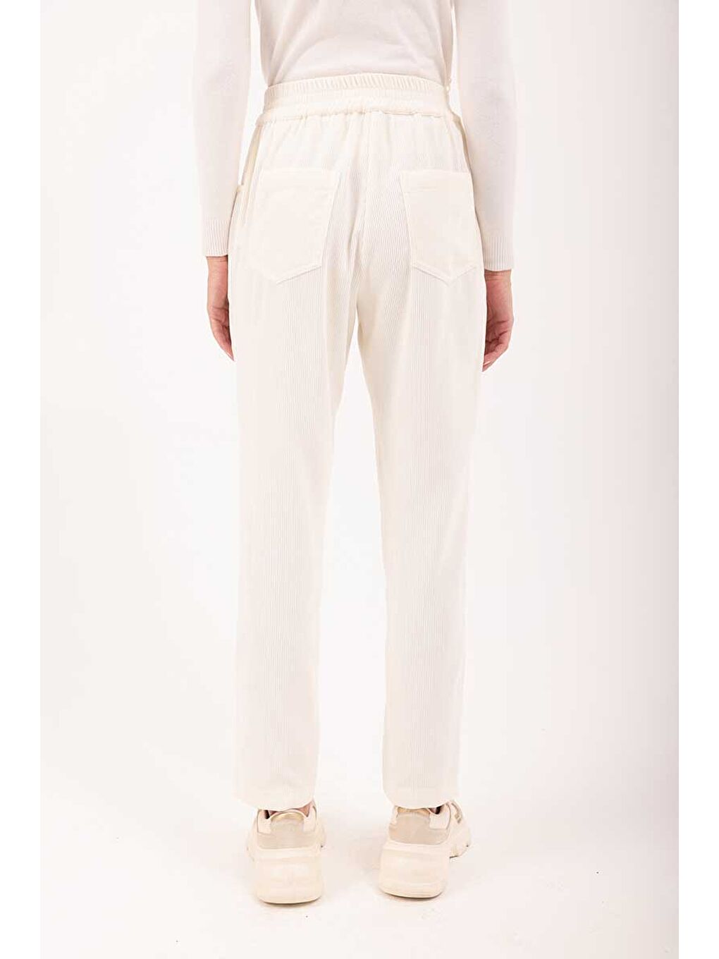 Ekru Beli Lastikli Pantolon-5