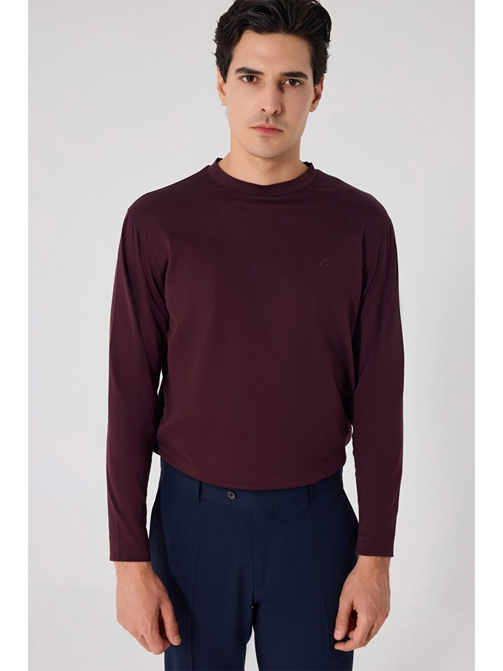 Bordo Regular Fit %100 Pamuk Bisiklet Yaka Erkek Sweatshirt