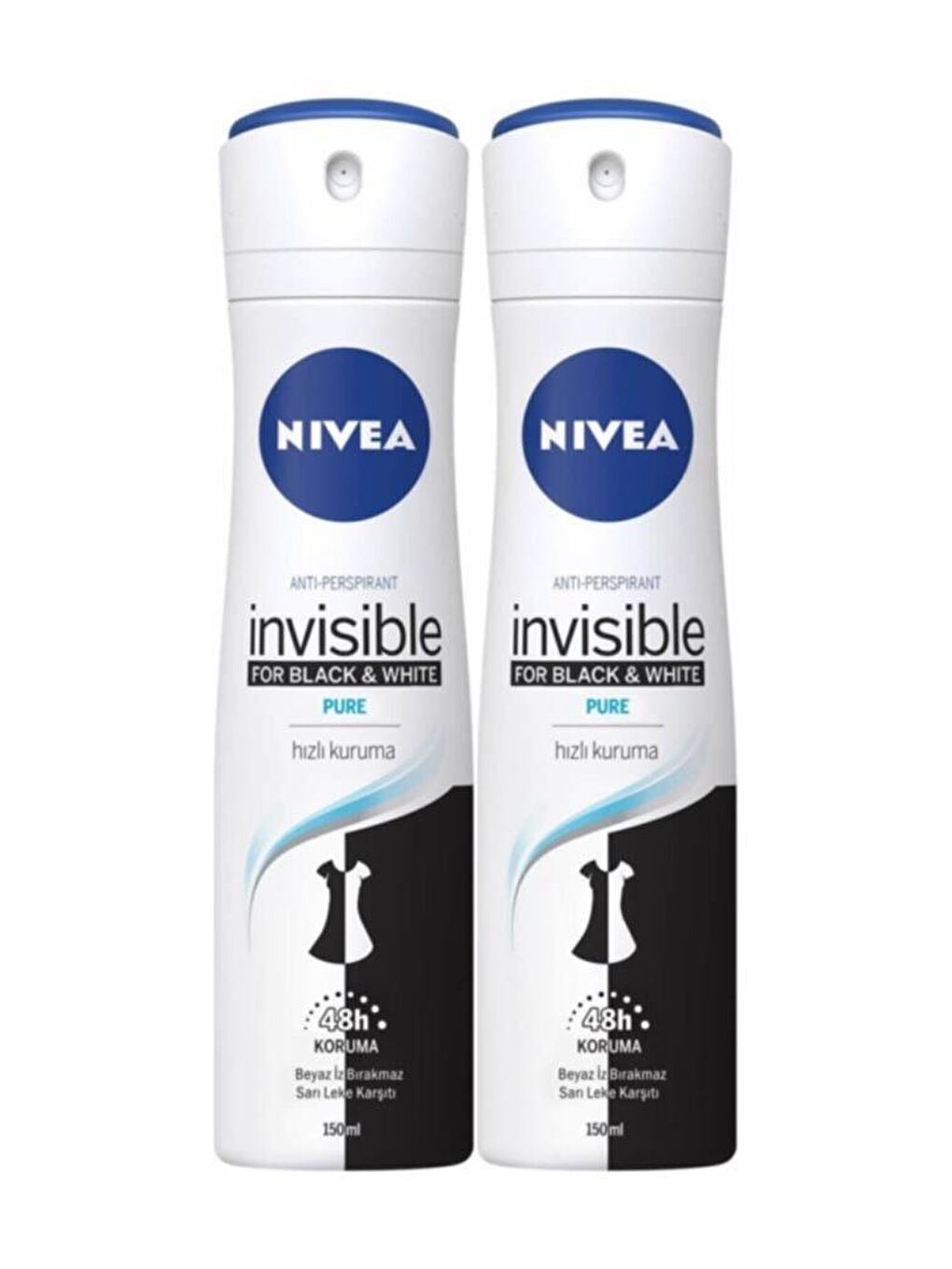 NIVEA Şeffaf Invısıble Black&White Pure Bayan Deosprey 150 ml 2'li Paket