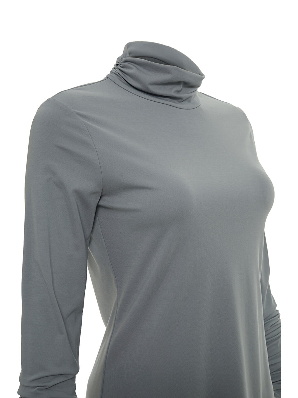 Gri Büzgü Detaylı Bluz-1