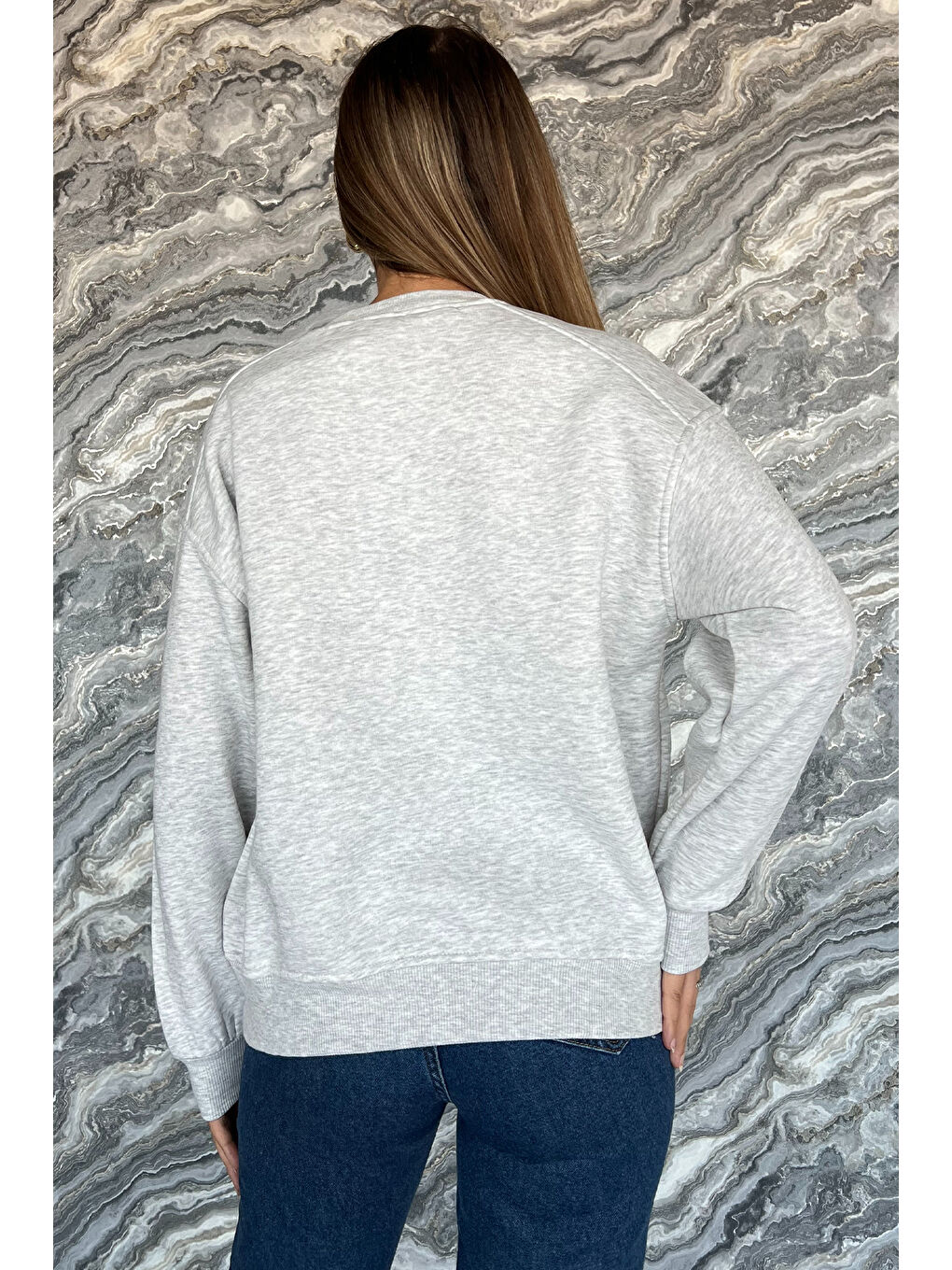 GÜLSELİ Gri Kadın Şardonlu Üç İplik Sweatshirt - 2