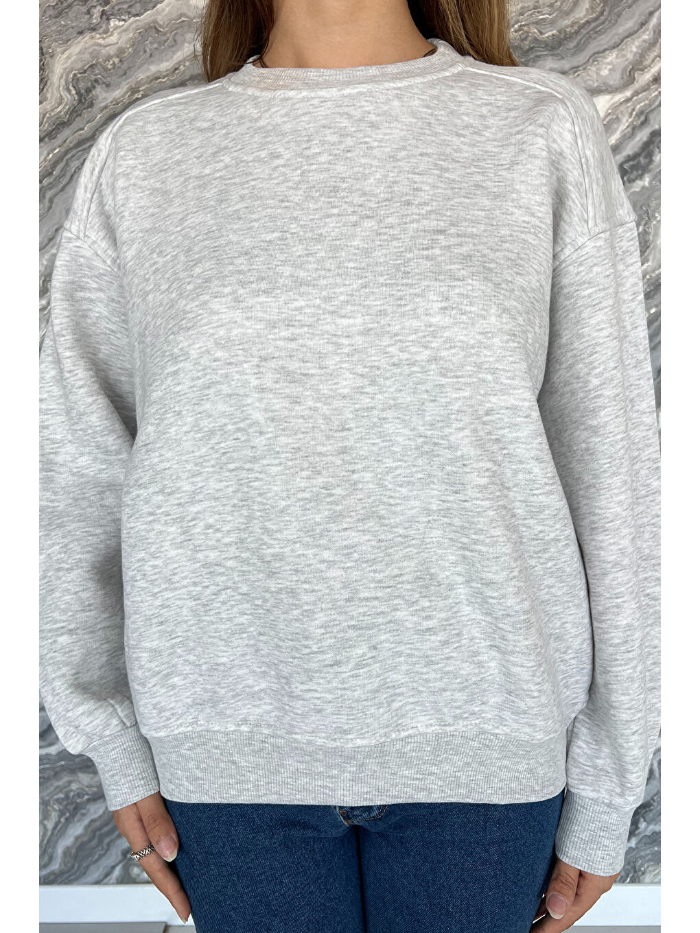 GÜLSELİ Gri Kadın Şardonlu Üç İplik Sweatshirt - 3