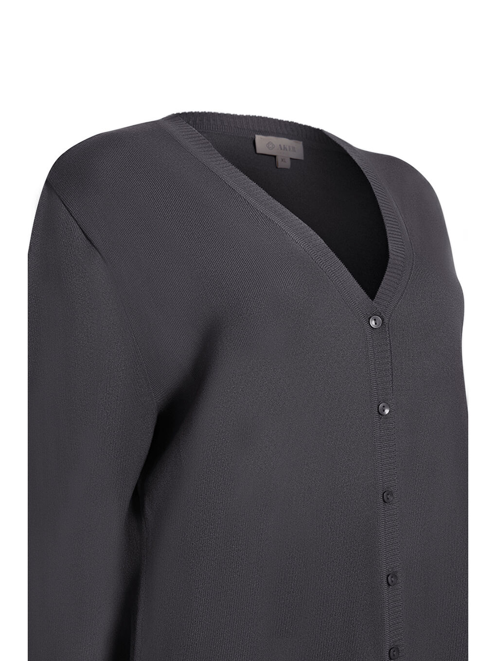 Gri V Yaka Düğmeli Triko Hırka-1