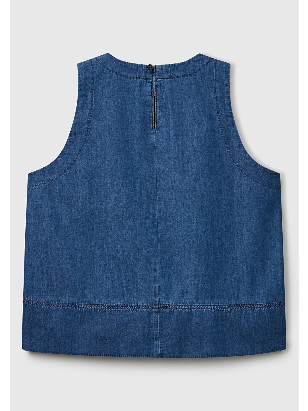 Kadın Koyu Mavi %100 Pamuk Kolsuz Şamre Bluz-3