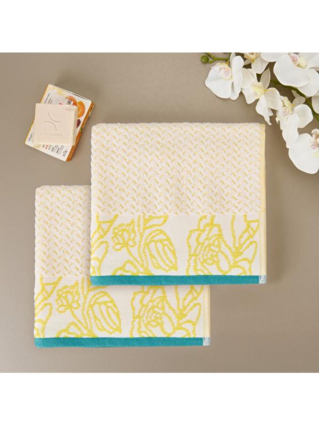 Soft Noble 2'li Havlu Seti - Sarı - 30x30 cm