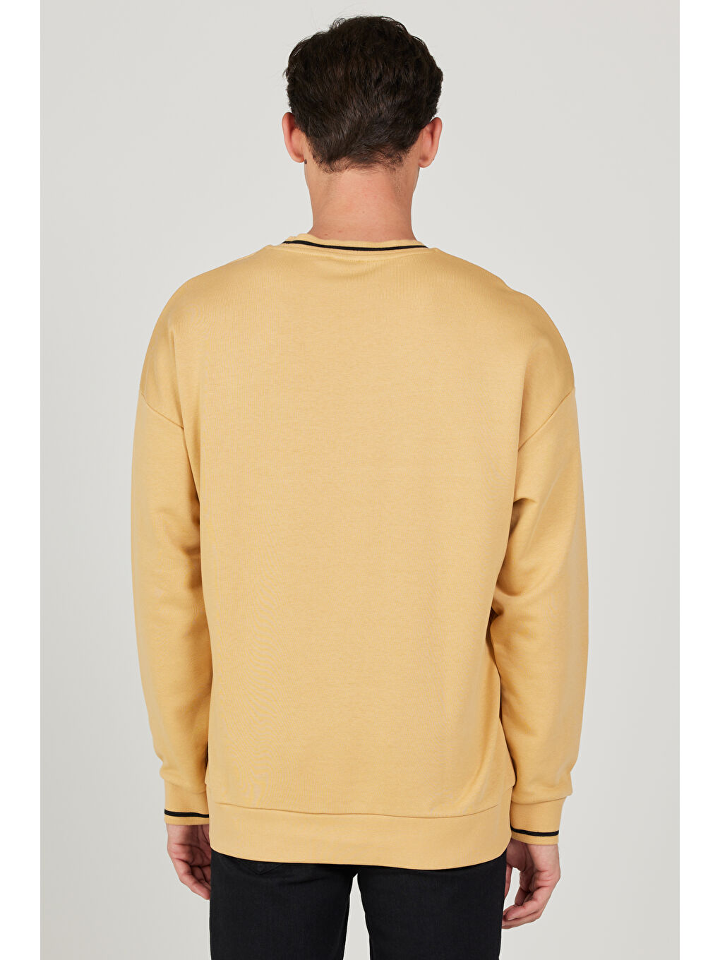 Sarı Erkek Hardal Oversize Bol Kesim Bisiklet Yaka Pamuklu Baskılı Sweatshirt-5