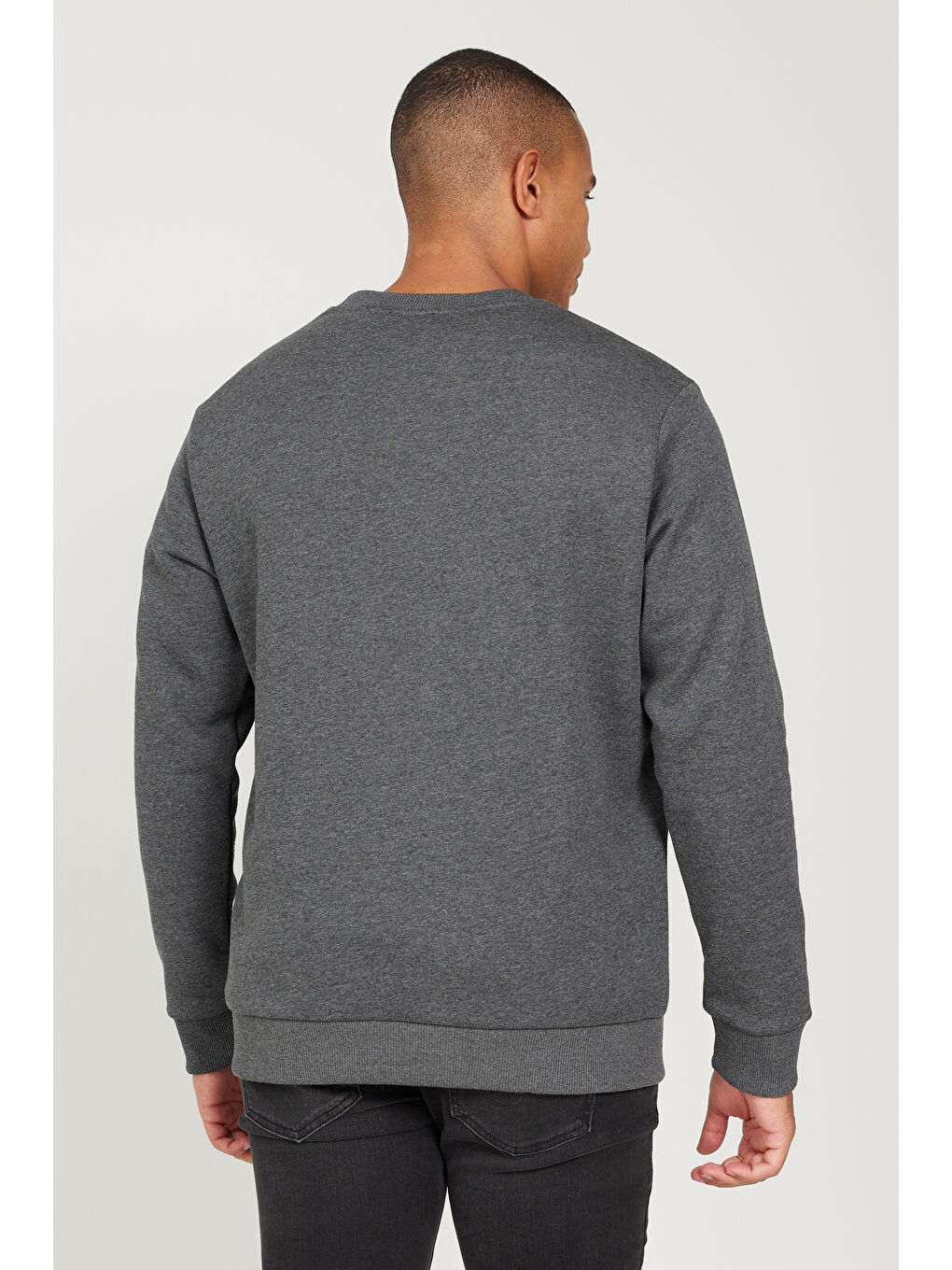 Erkek Antrasit-Melanj Standart Fit Normal Kesim İçi Polarlı Bisiklet Yaka Sweatshirt-4