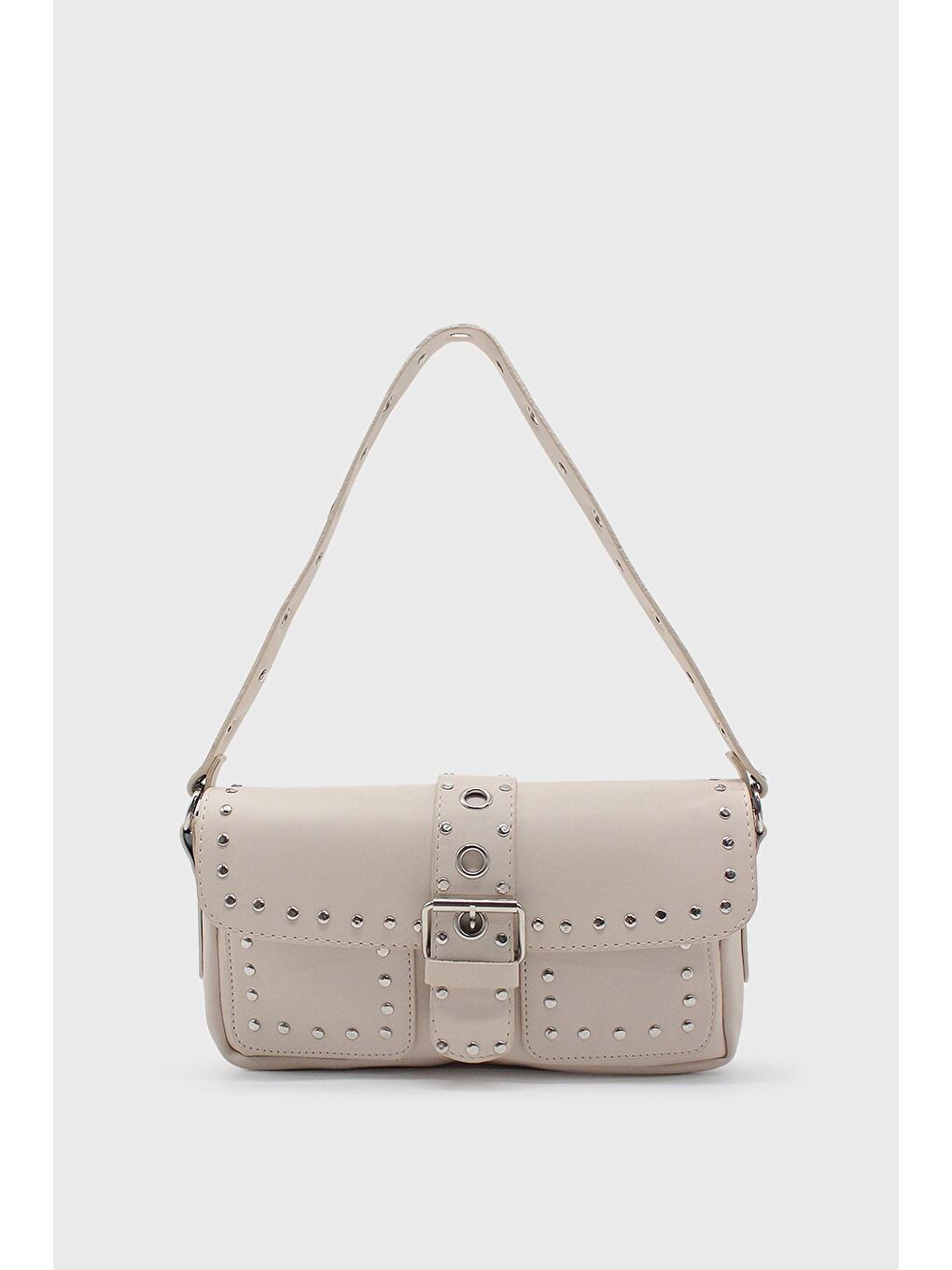 Ekru Kadın Zımbalı Kol Çantası