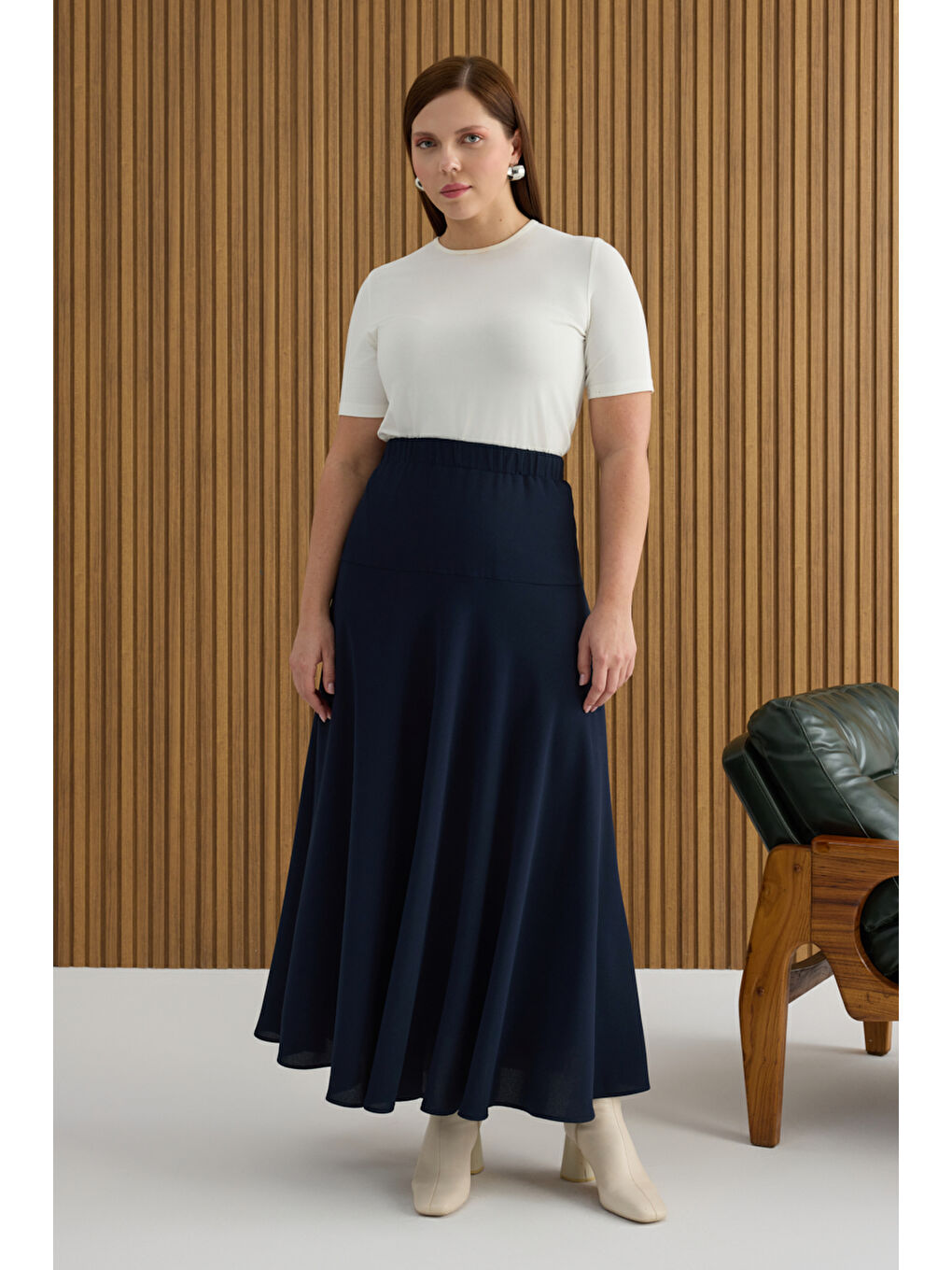 Lacivert Beli Lastikli Etek