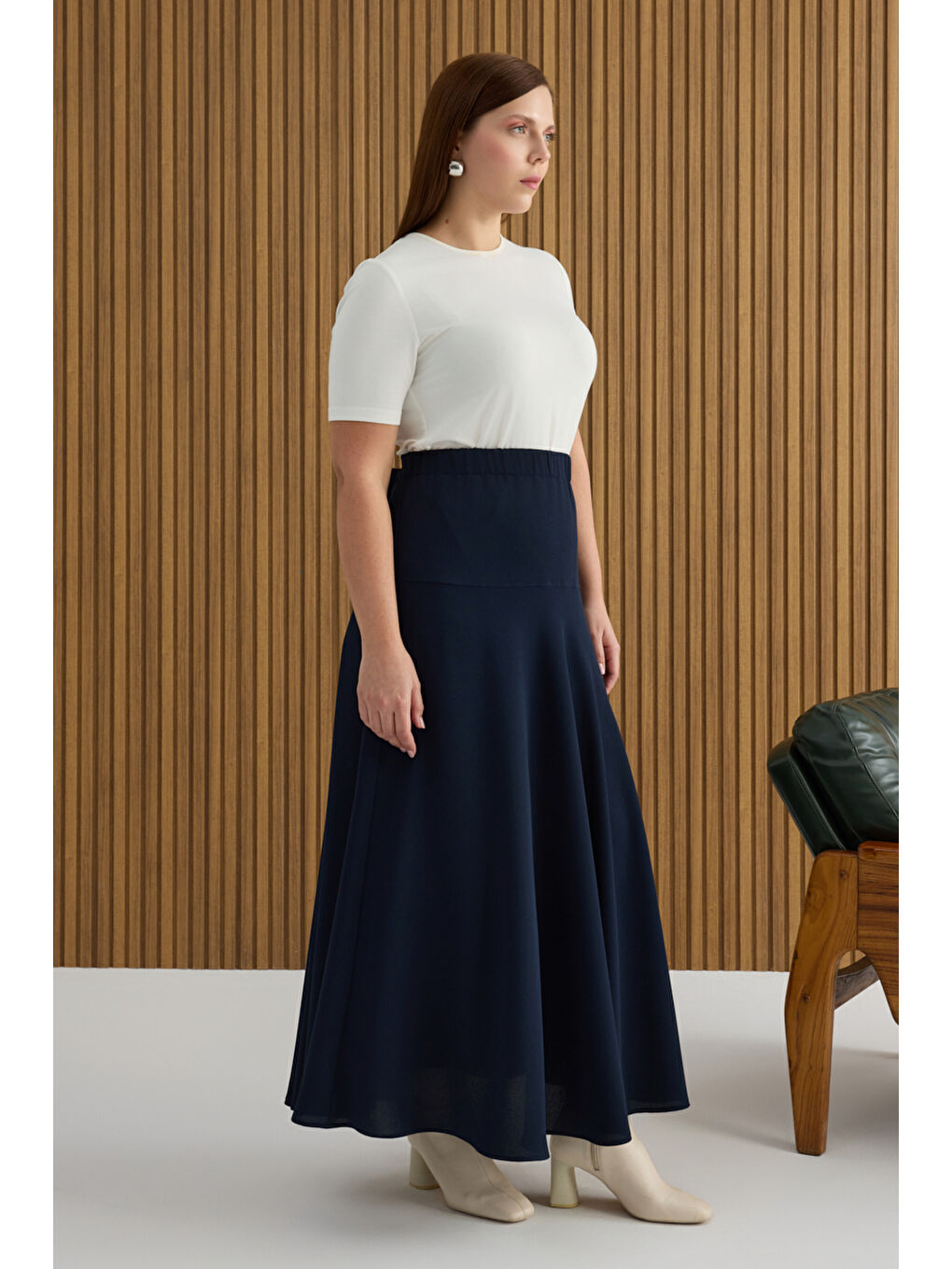 Lacivert Beli Lastikli Etek-1