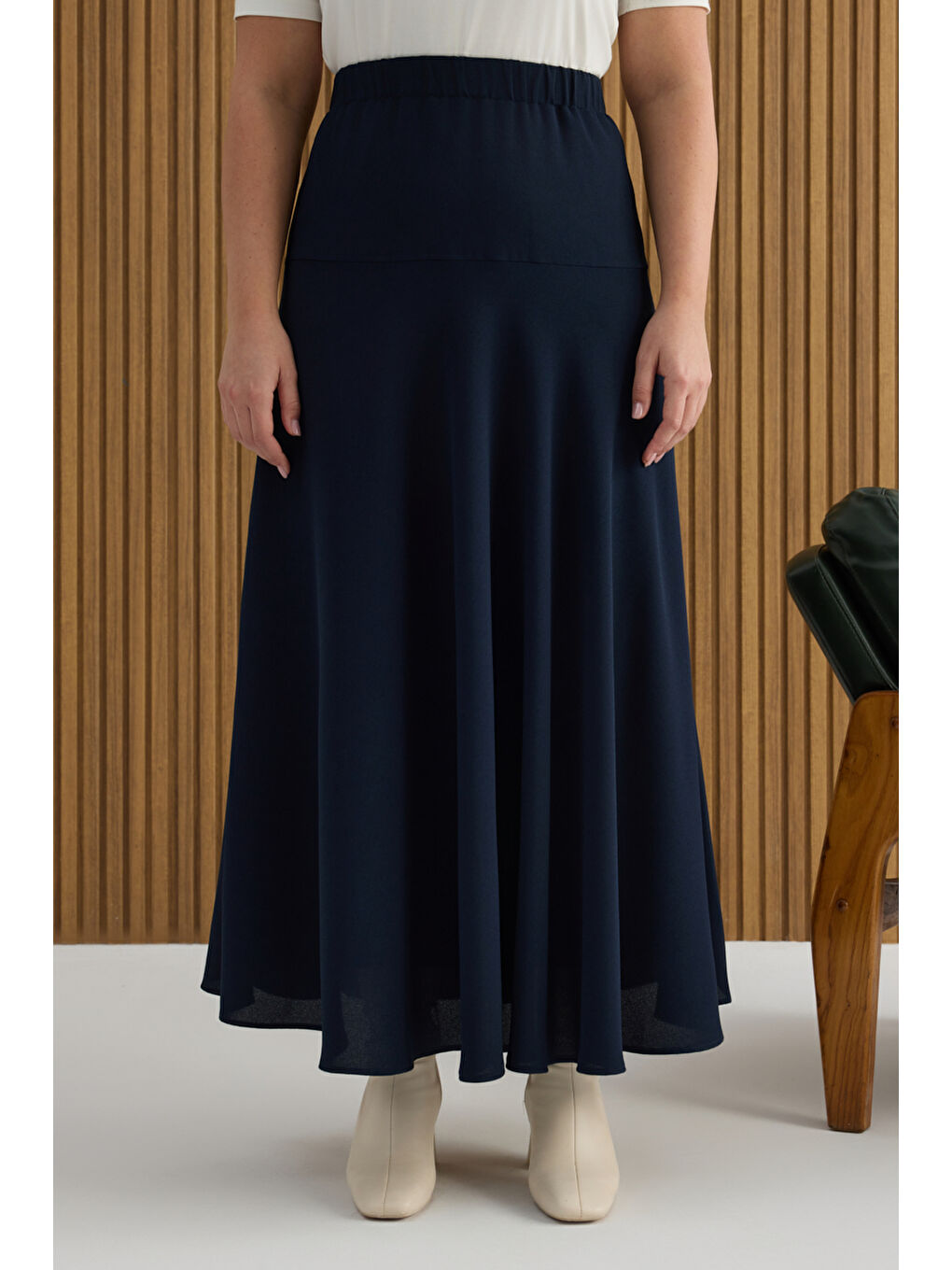 Lacivert Beli Lastikli Etek-2