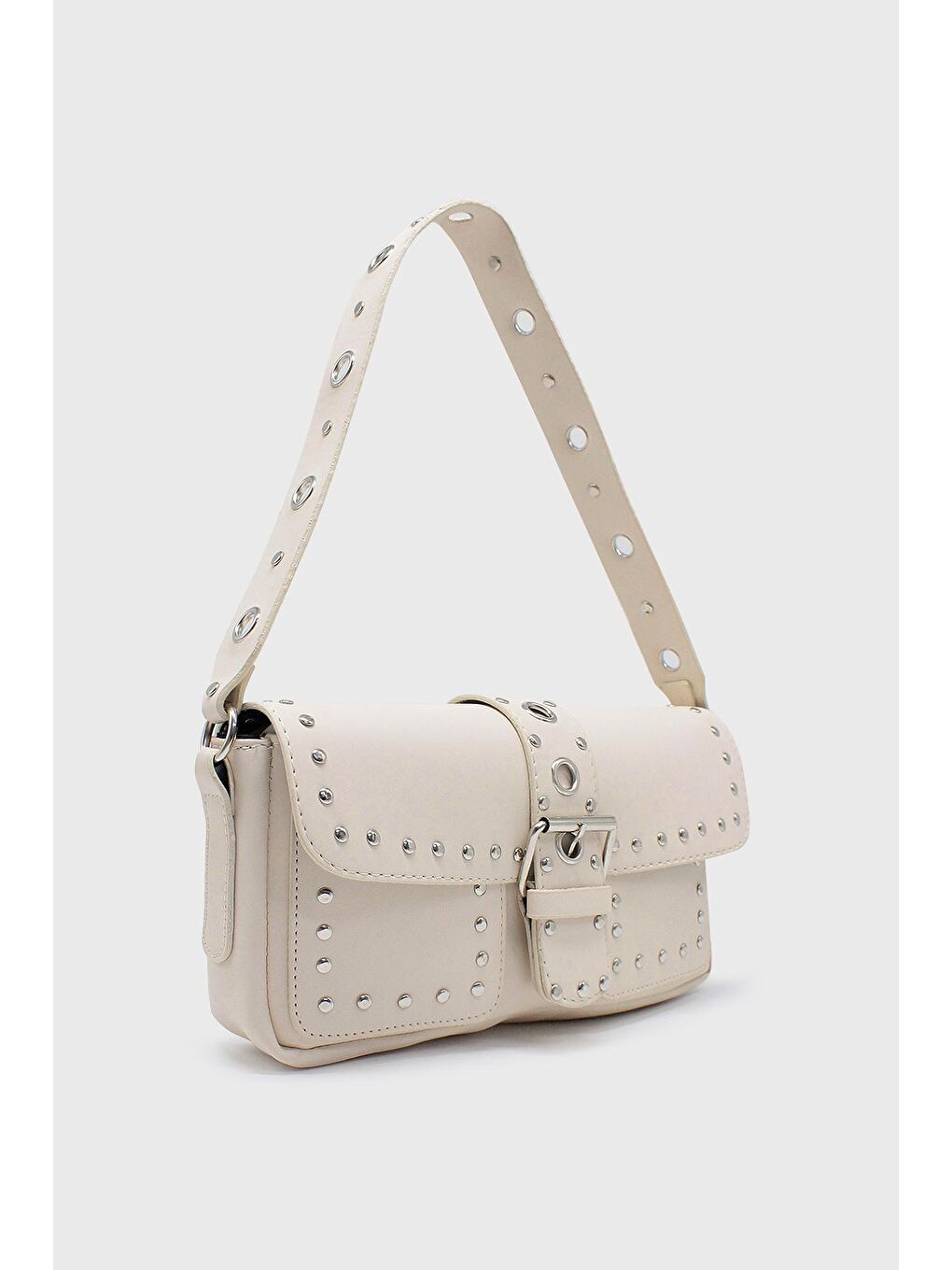 Ekru Kadın Zımbalı Kol Çantası-1