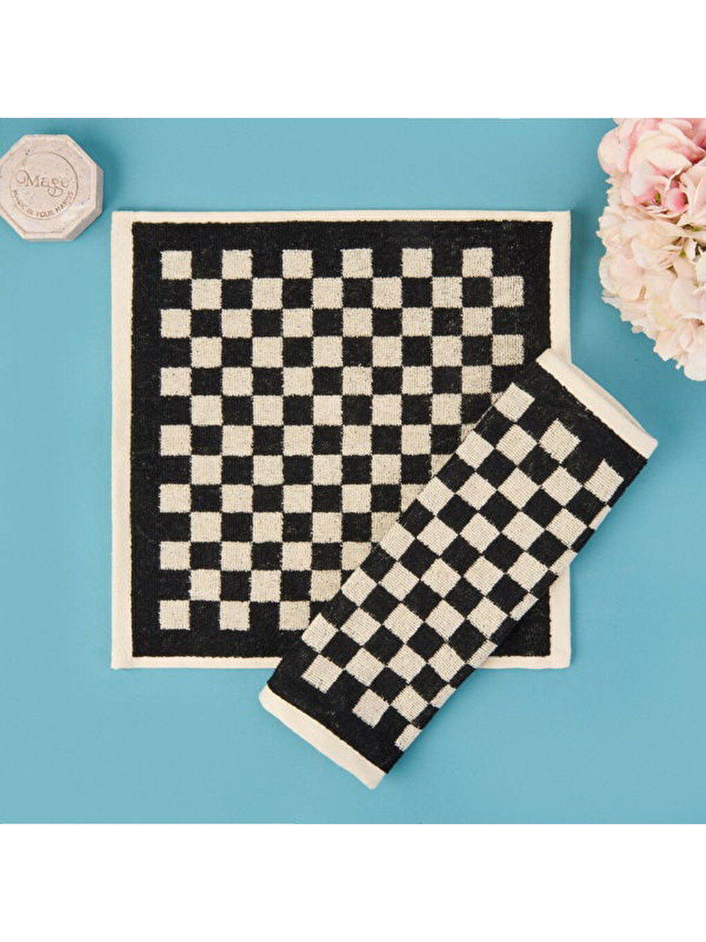 Lila Soft Elena 2'li Havlu Seti - Ekru / Siyah - 30x30 cm