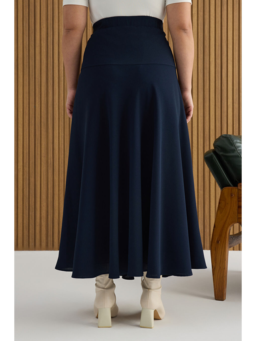 Lacivert Beli Lastikli Etek-4