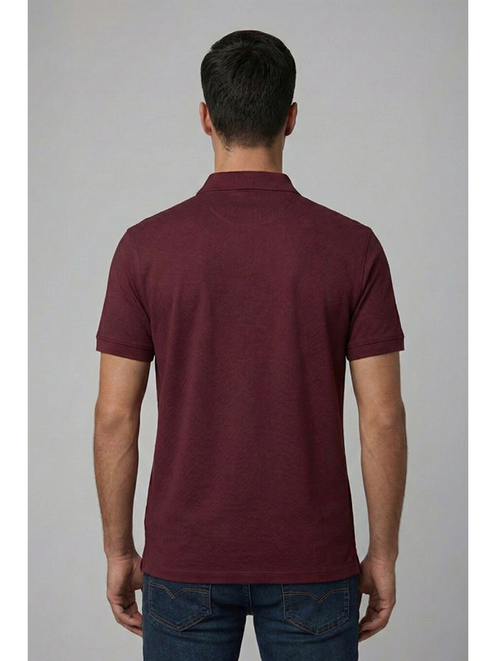 Jakar Desenli Polo Yaka Erkek Tişört Bordo-3