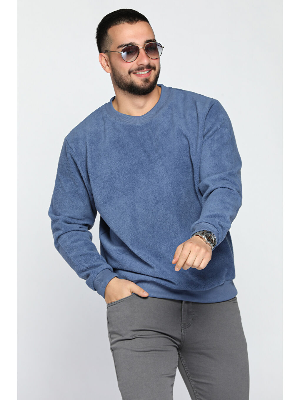 Mishar İtalia İndigo Erkek Bisiklet Yaka Polar Sweatshirt