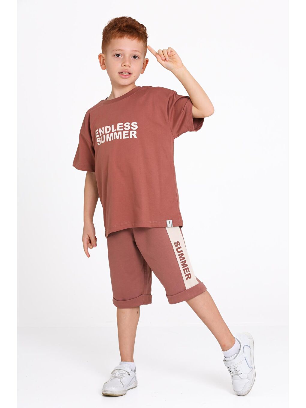 Kahverengi Kahve Endless Summer Sırt Baskılı 5-9 Yaş şortlu Takım - 2494-3-4