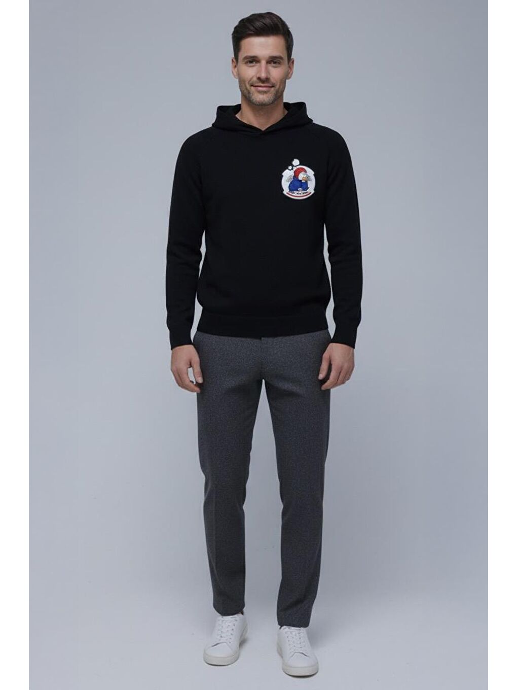 Giotelli Erkek Siyah Normal Kesim Regular Fit Pamuklu Örme Kapüşonlu Sweatshirt-1