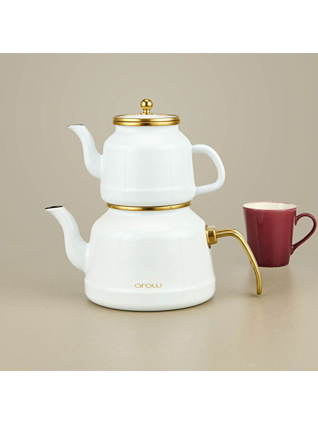 Karışık Roomy Emaye Çaydanlık - Beyaz / Altın - 2,5 lt + 1,1 lt-2
