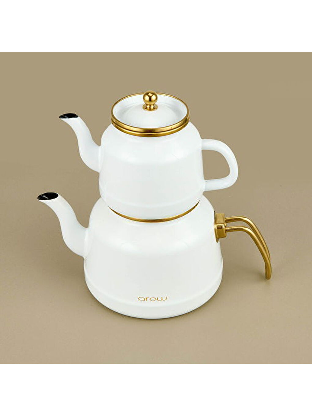 Karışık Roomy Emaye Çaydanlık - Beyaz / Altın - 2,5 lt + 1,1 lt-3
