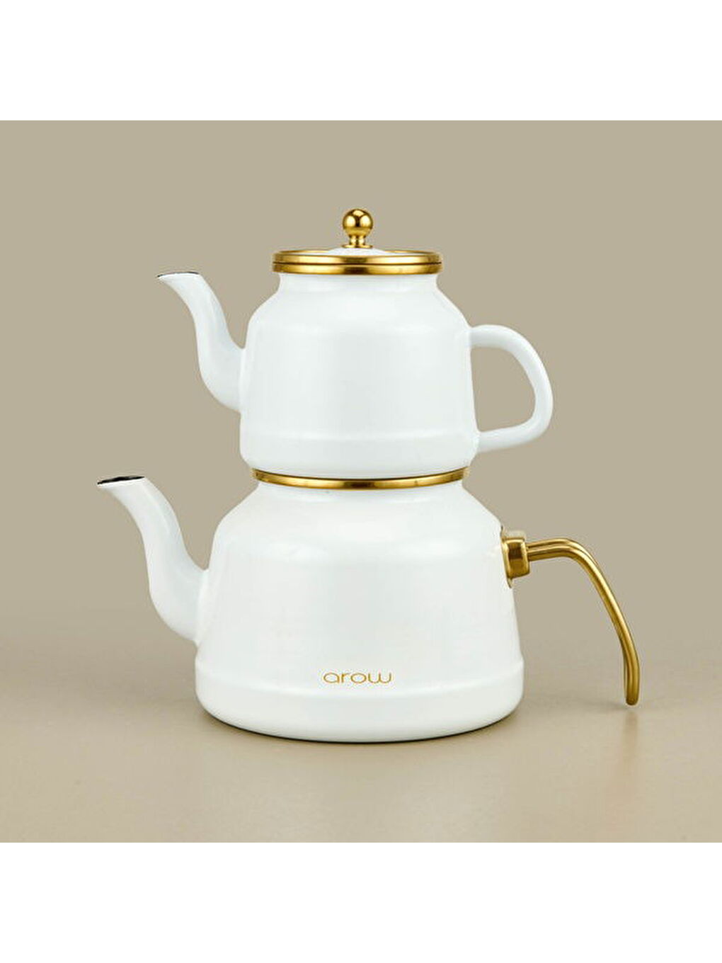 Karışık Roomy Emaye Çaydanlık - Beyaz / Altın - 2,5 lt + 1,1 lt-4